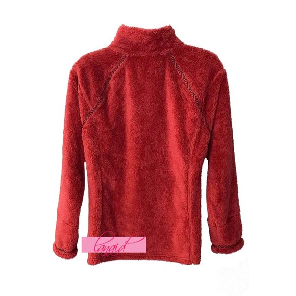 Dylan True Grit Plush Half-Zip Pullover Brick Warm Sherpa Fuzzy Teddy Shearling - Picture 2 of 7